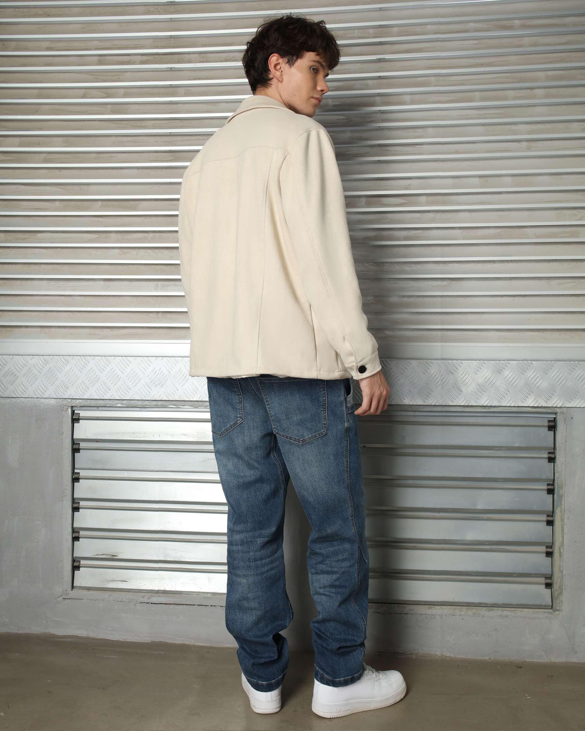 Men’s Casual Solid Color Button-Up Shackets Grey/Khaki/Coffee
