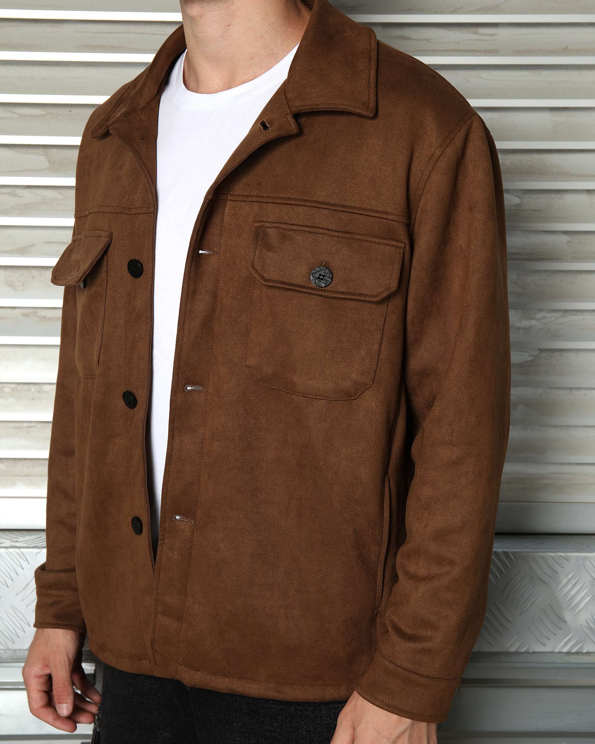 Men’s Casual Solid Color Button-Up Shackets Grey/Khaki/Coffee