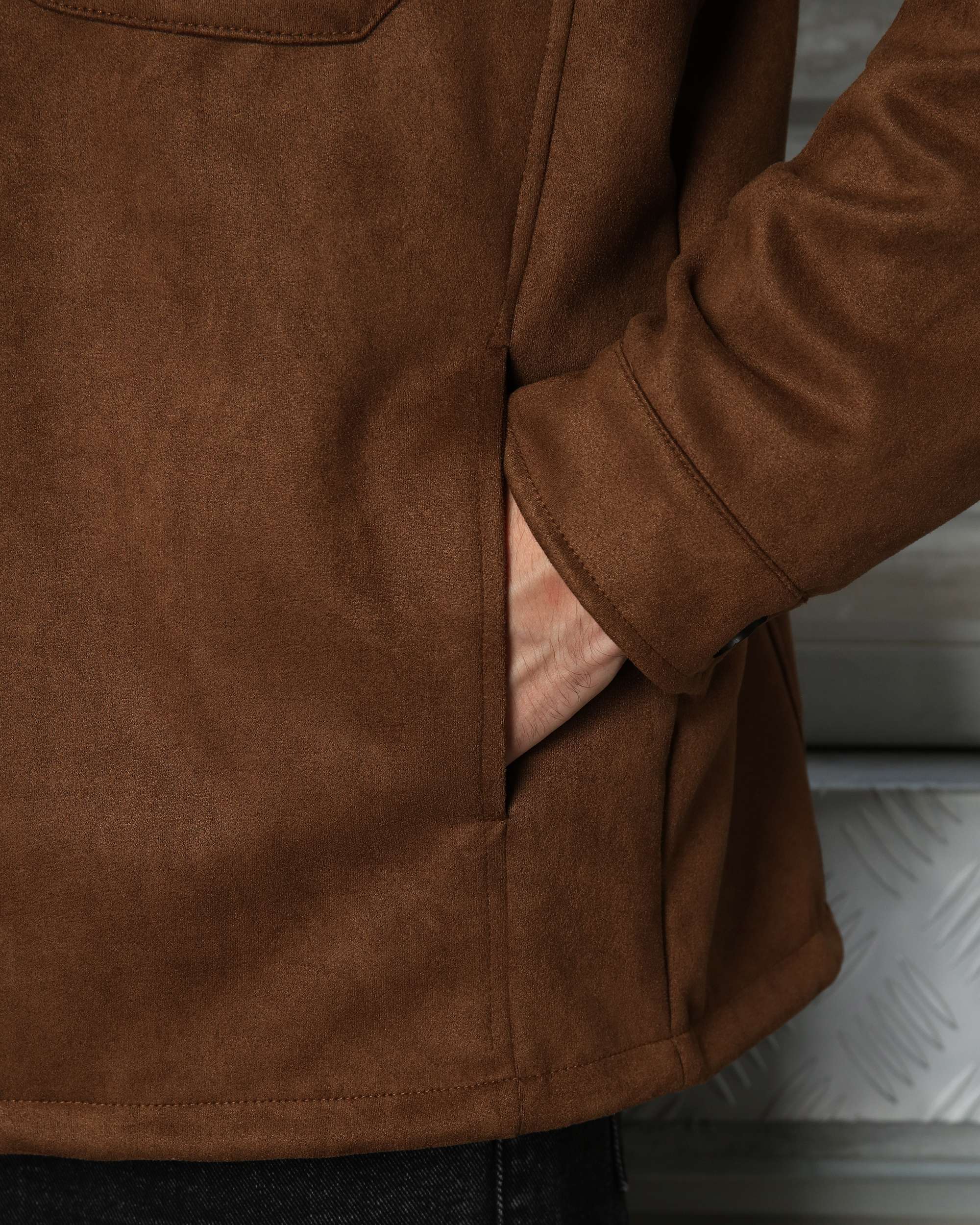Men’s Casual Solid Color Button-Up Shackets Grey/Khaki/Coffee