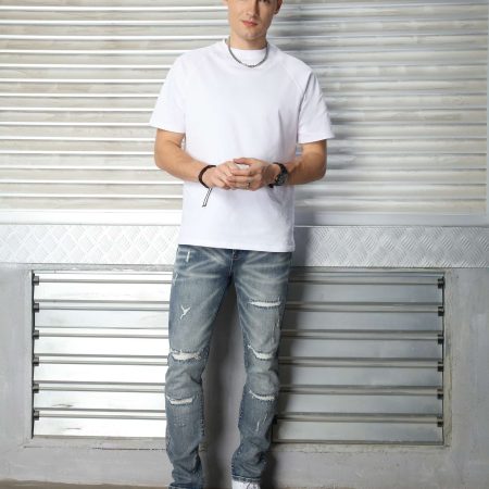 Men’s Blue Distressed & Ripped Slim Fit Jeans Vintage