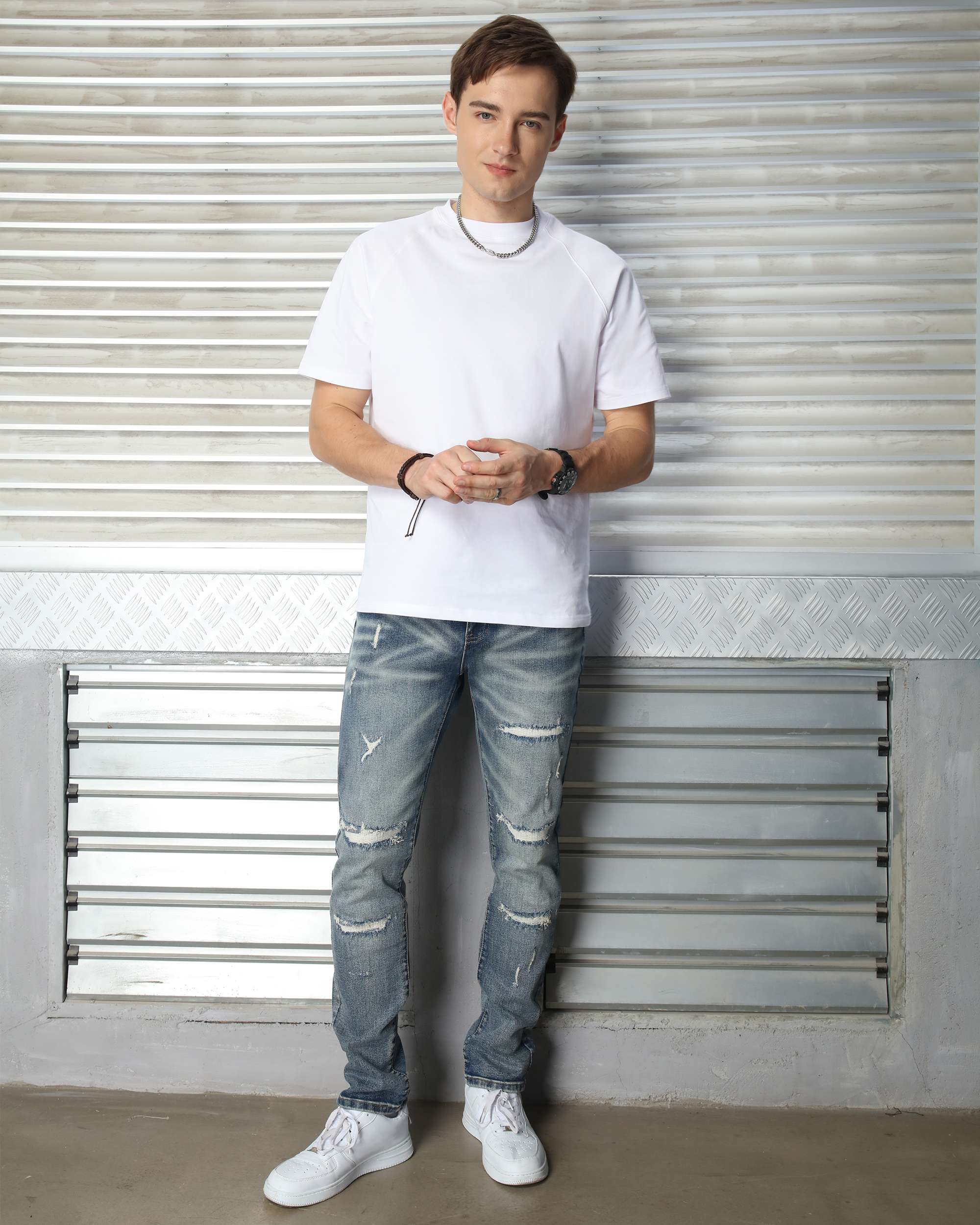 Men’s Blue Distressed & Ripped Slim Fit Jeans Vintage