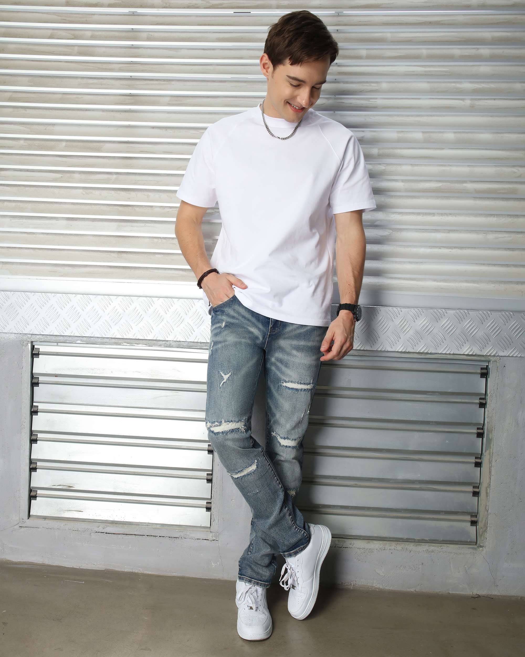 Men’s Blue Distressed & Ripped Slim Fit Jeans Vintage