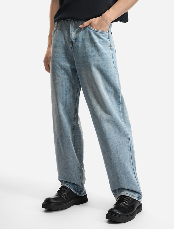 Men’s Casual Loose Fit Light Blue Baggy Jeans