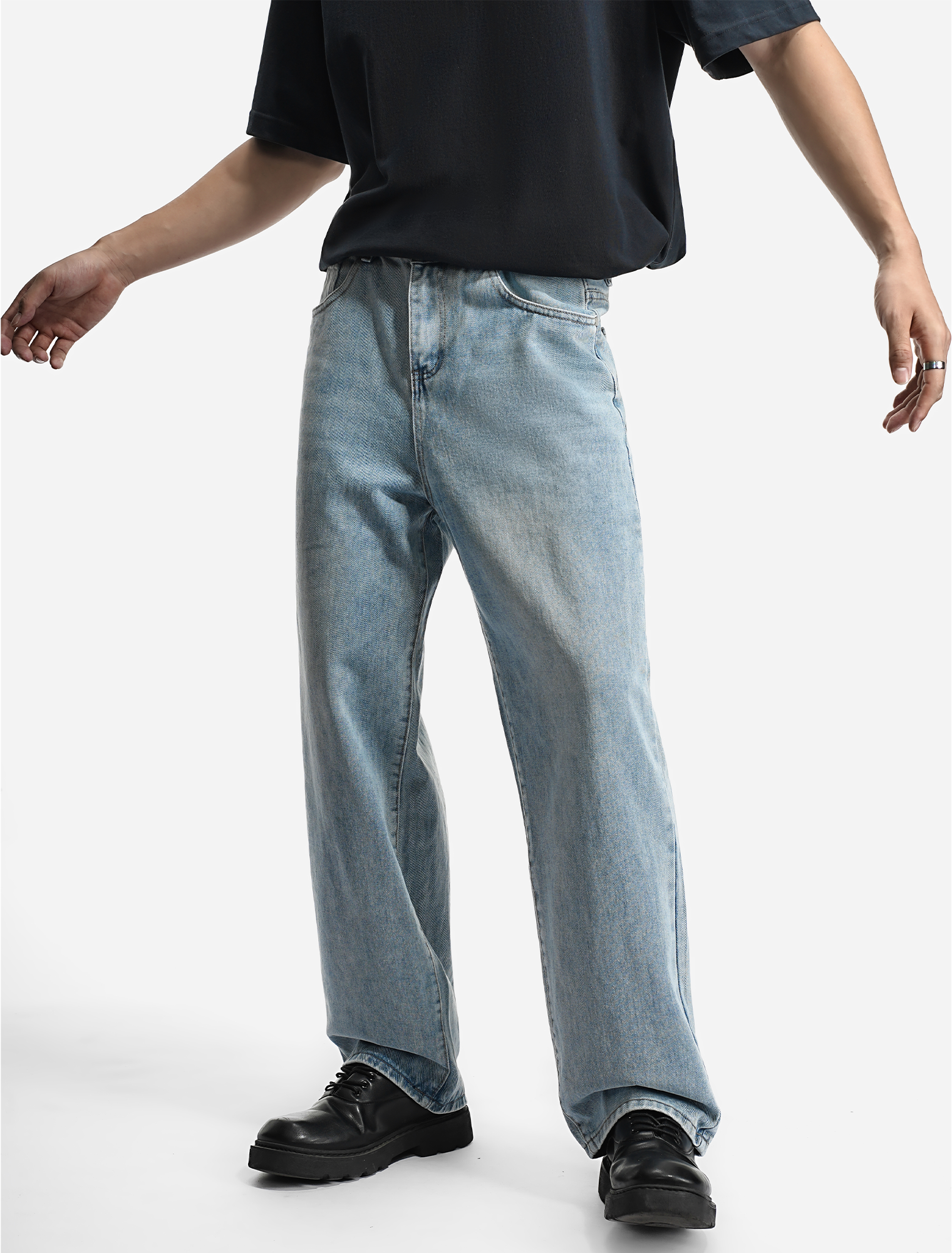 Men’s Casual Loose Fit Light Blue Baggy Jeans