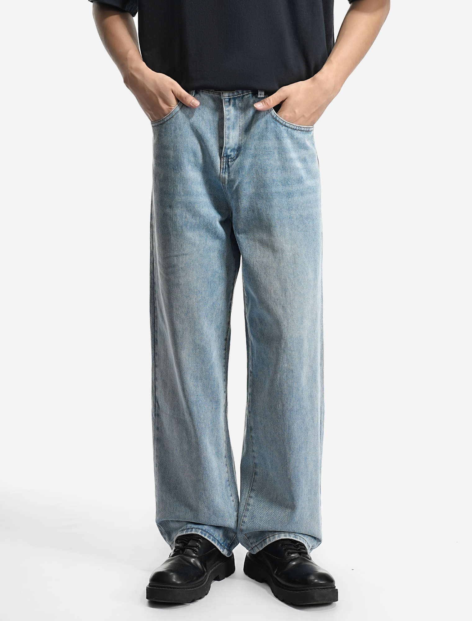 Men’s Casual Loose Fit Light Blue Baggy Jeans