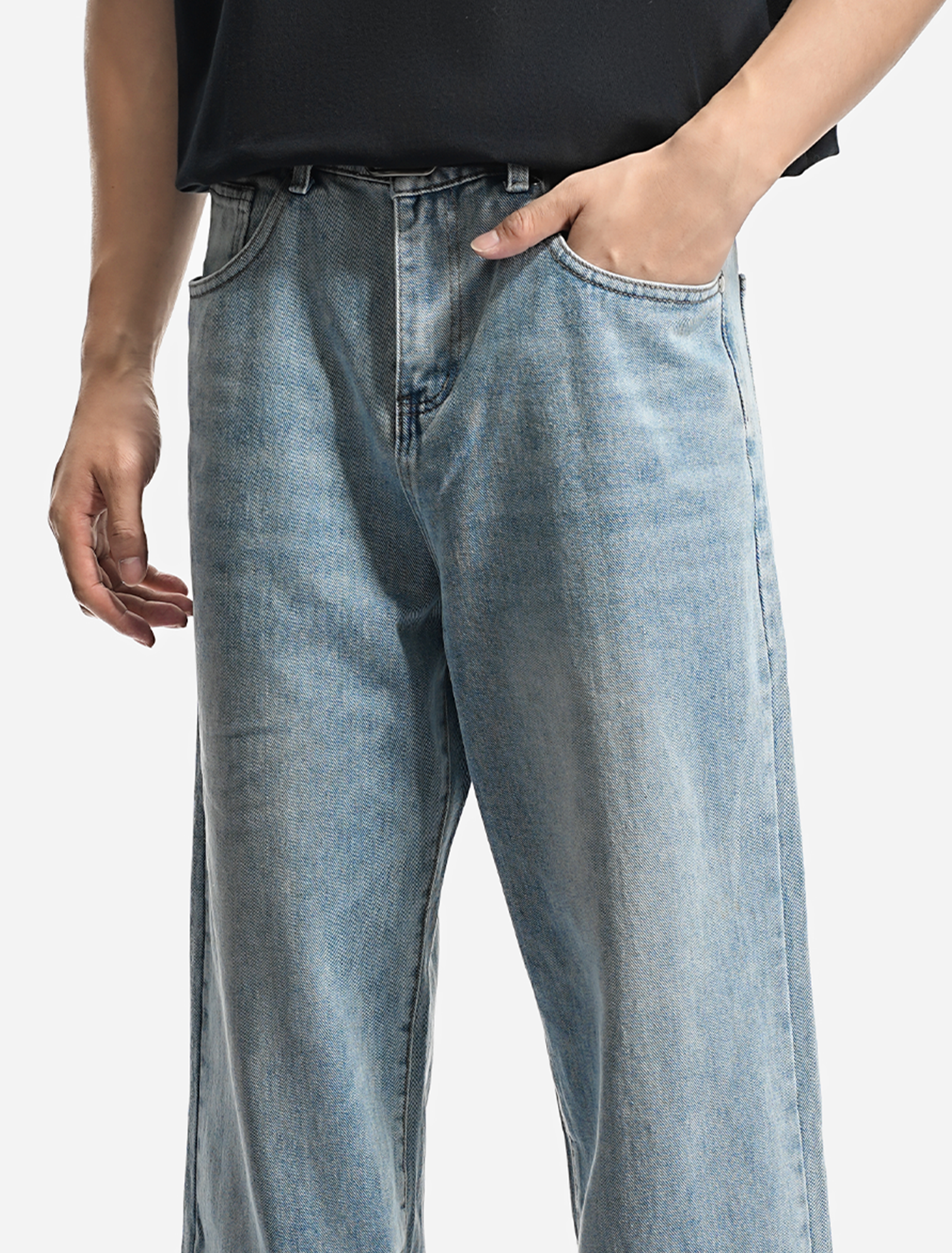 Men’s Casual Loose Fit Light Blue Baggy Jeans