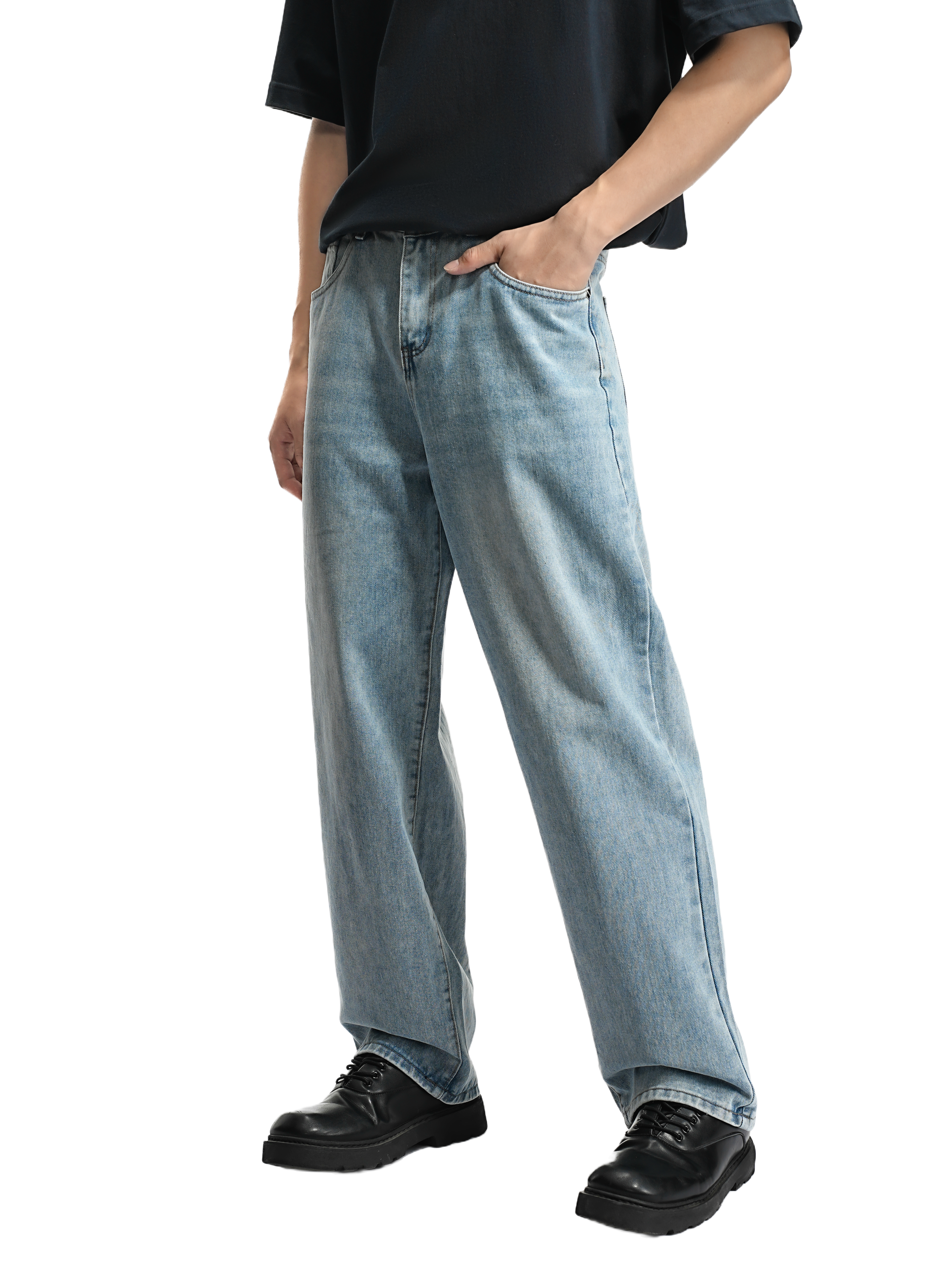 Men’s Casual Loose Fit Light Blue Baggy Jeans