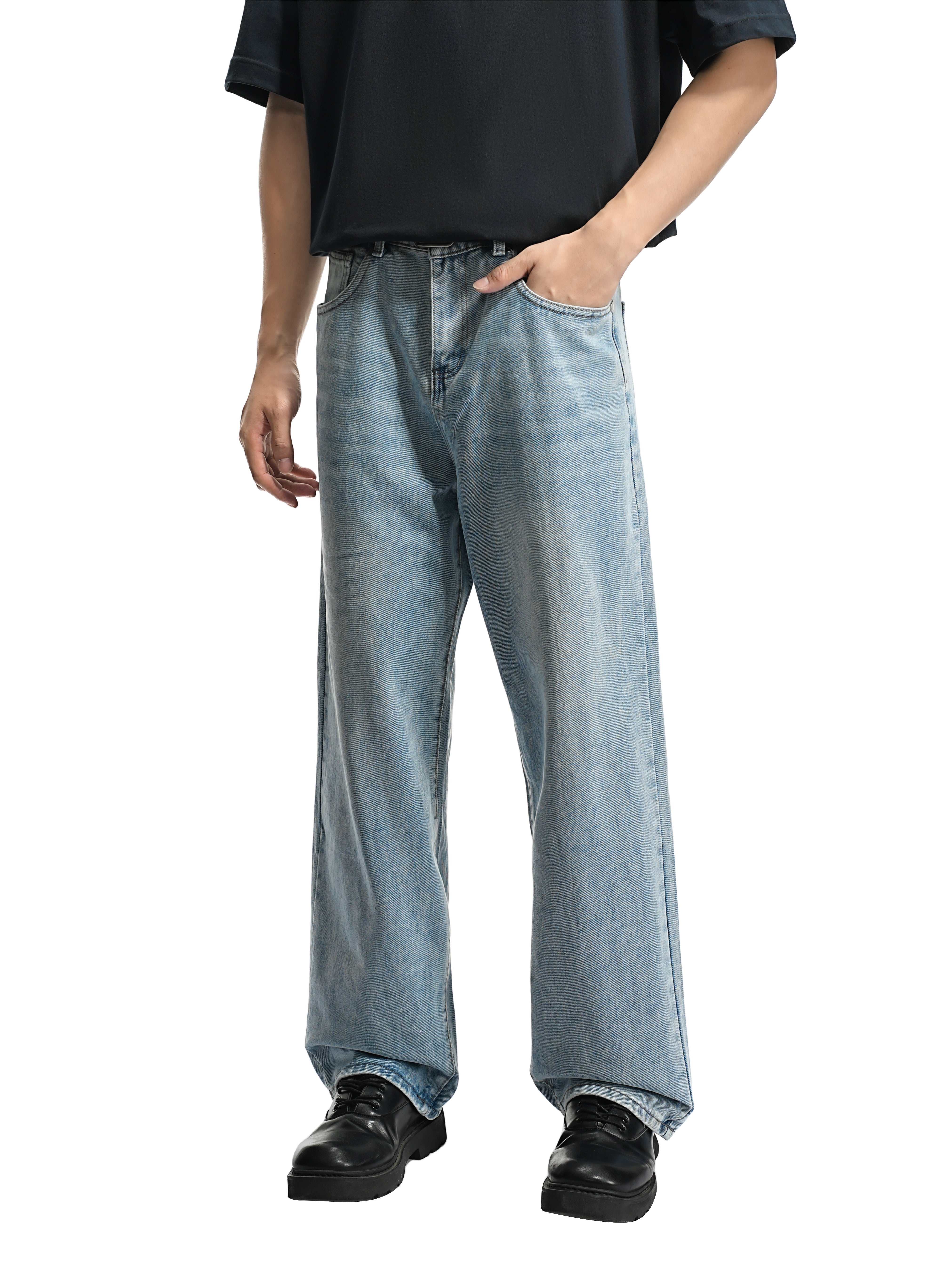 Men’s Casual Loose Fit Light Blue Baggy Jeans