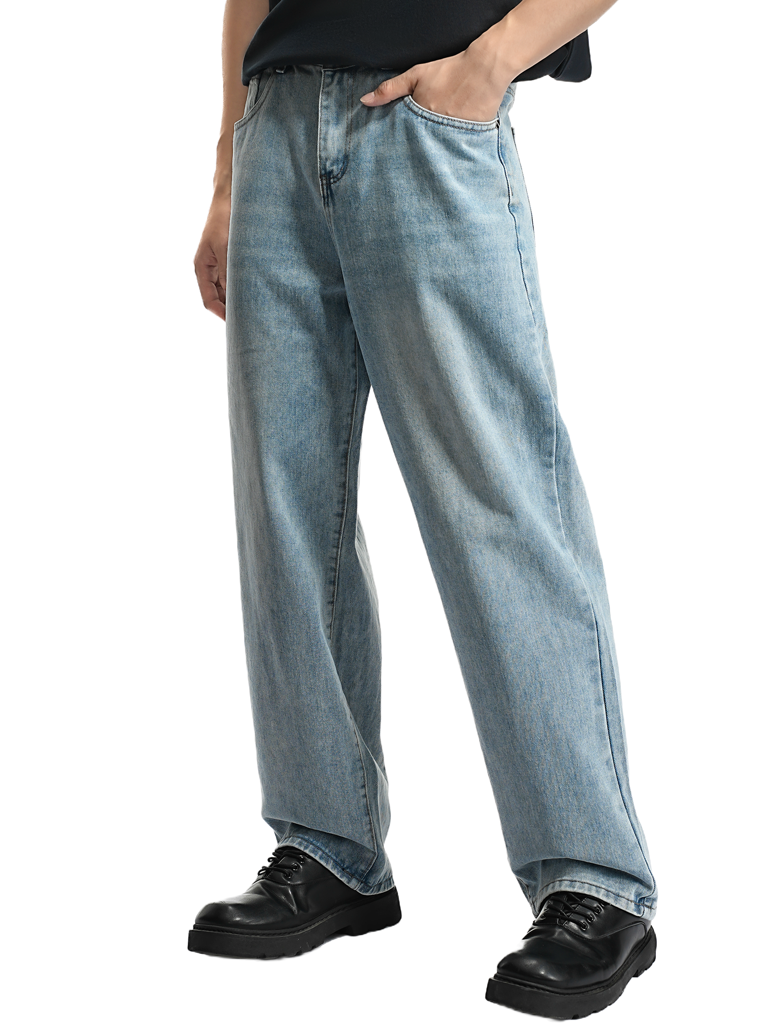 Men’s Casual Loose Fit Light Blue Baggy Jeans