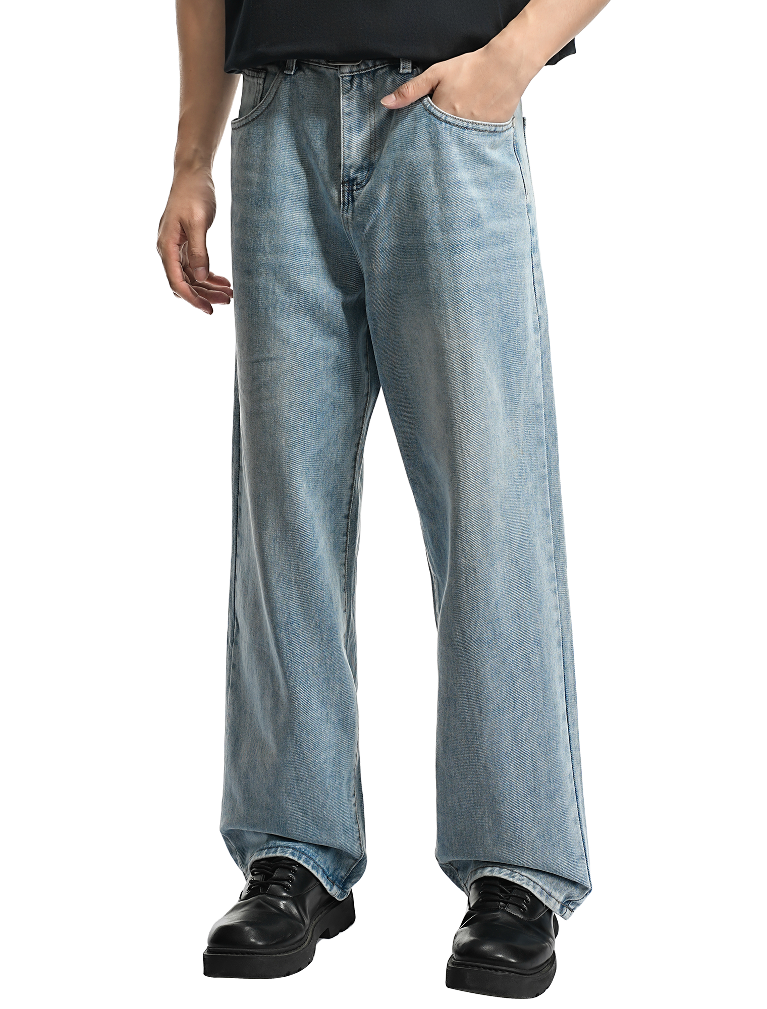 Men’s Casual Loose Fit Light Blue Baggy Jeans