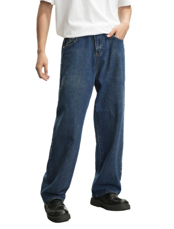 Streetwear Men’s Vintage Dark Blue Loose Baggy Jeans