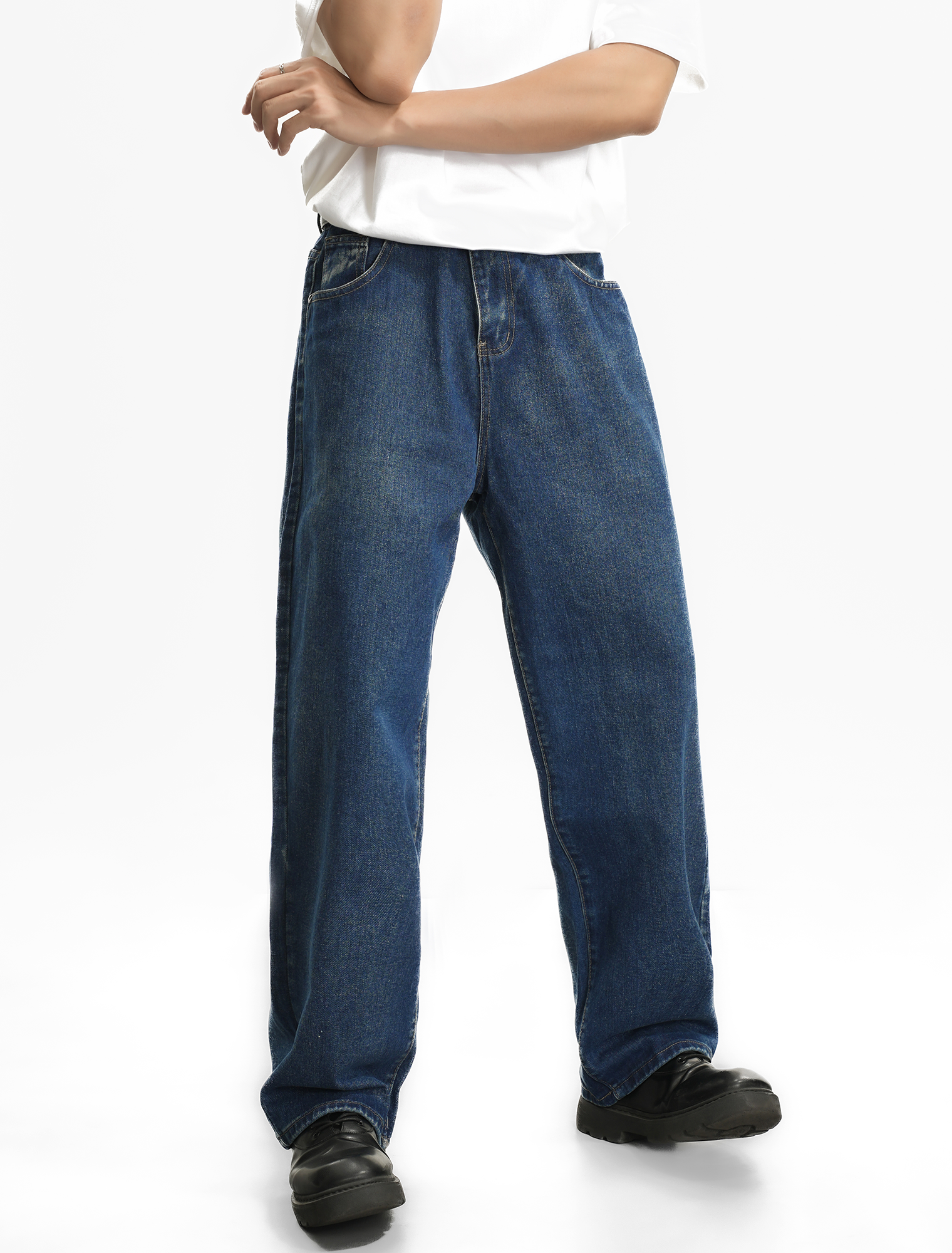 Streetwear Men’s Vintage Dark Blue Loose Baggy Jeans