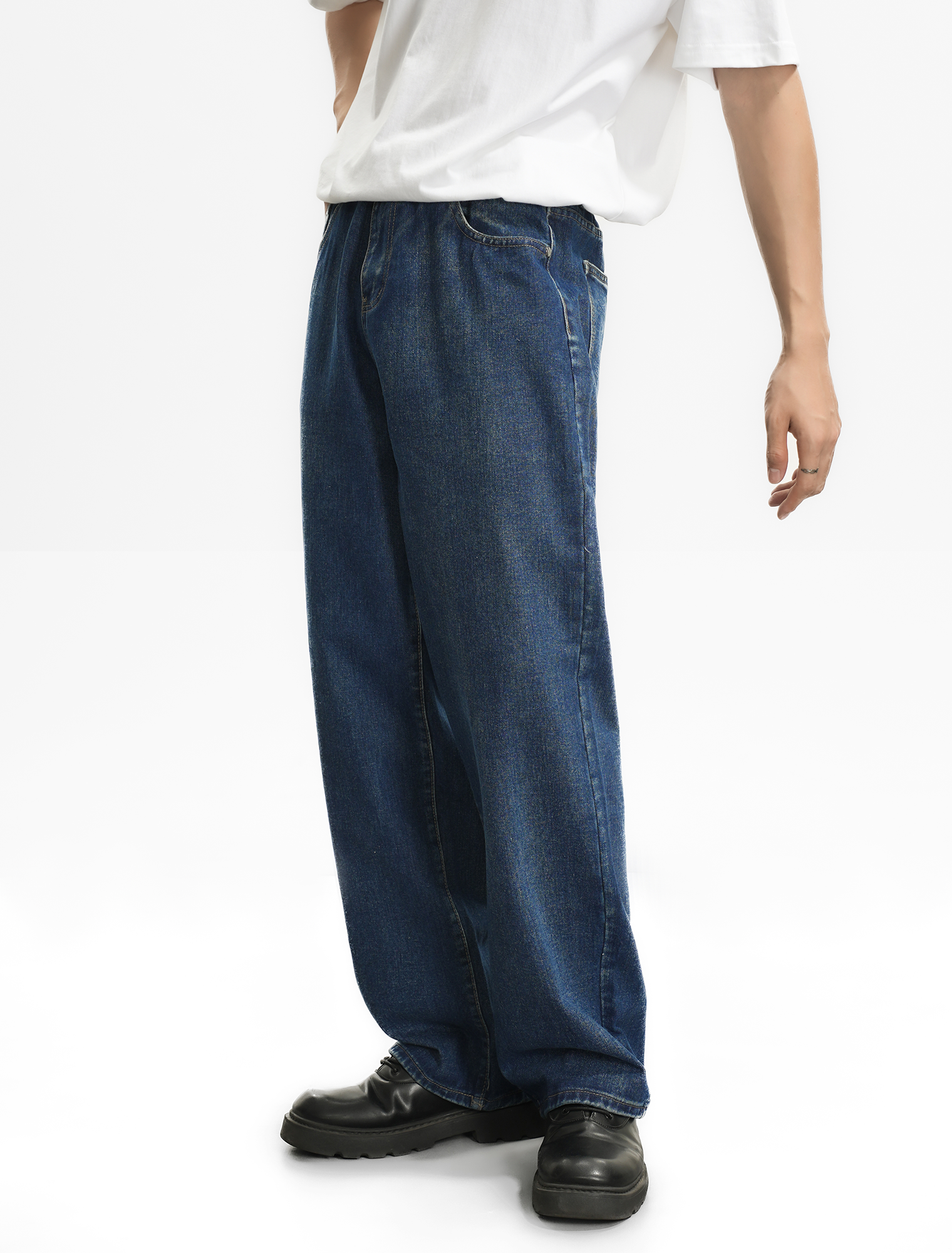 Streetwear Men’s Vintage Dark Blue Loose Baggy Jeans
