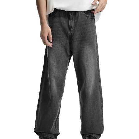Men’s Street Style Black Washed Baggy Loose Denim Jeans