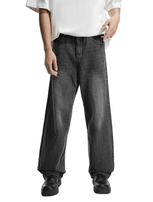 Men’s Street Style Black Washed Baggy Loose Denim Jeans