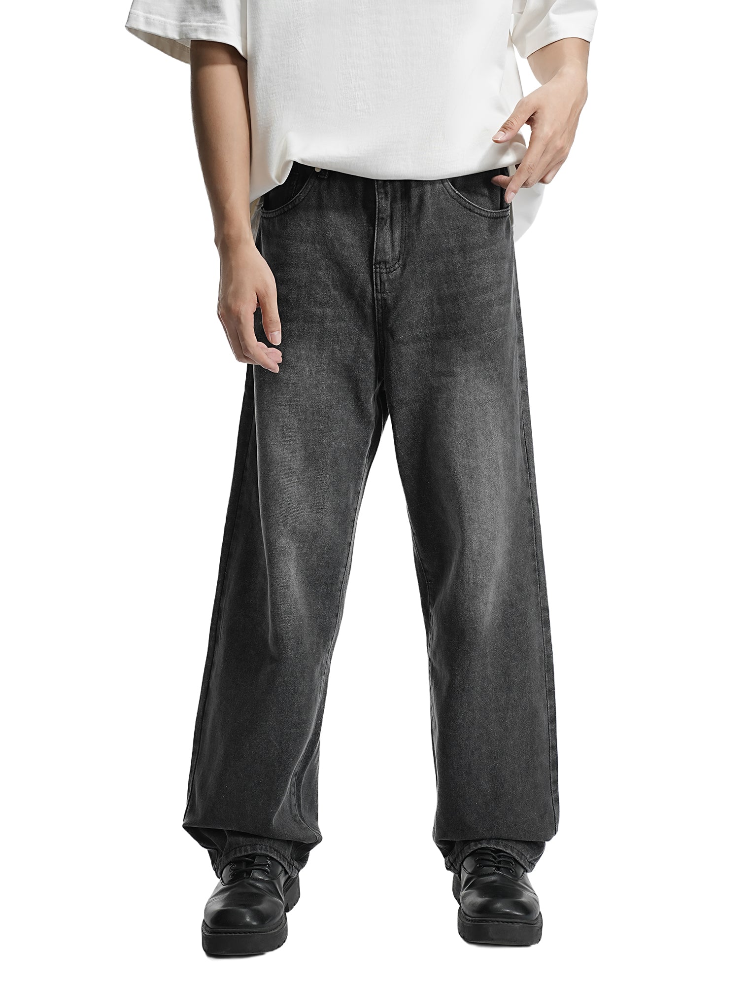 Men’s Street Style Black Washed Baggy Loose Denim Jeans