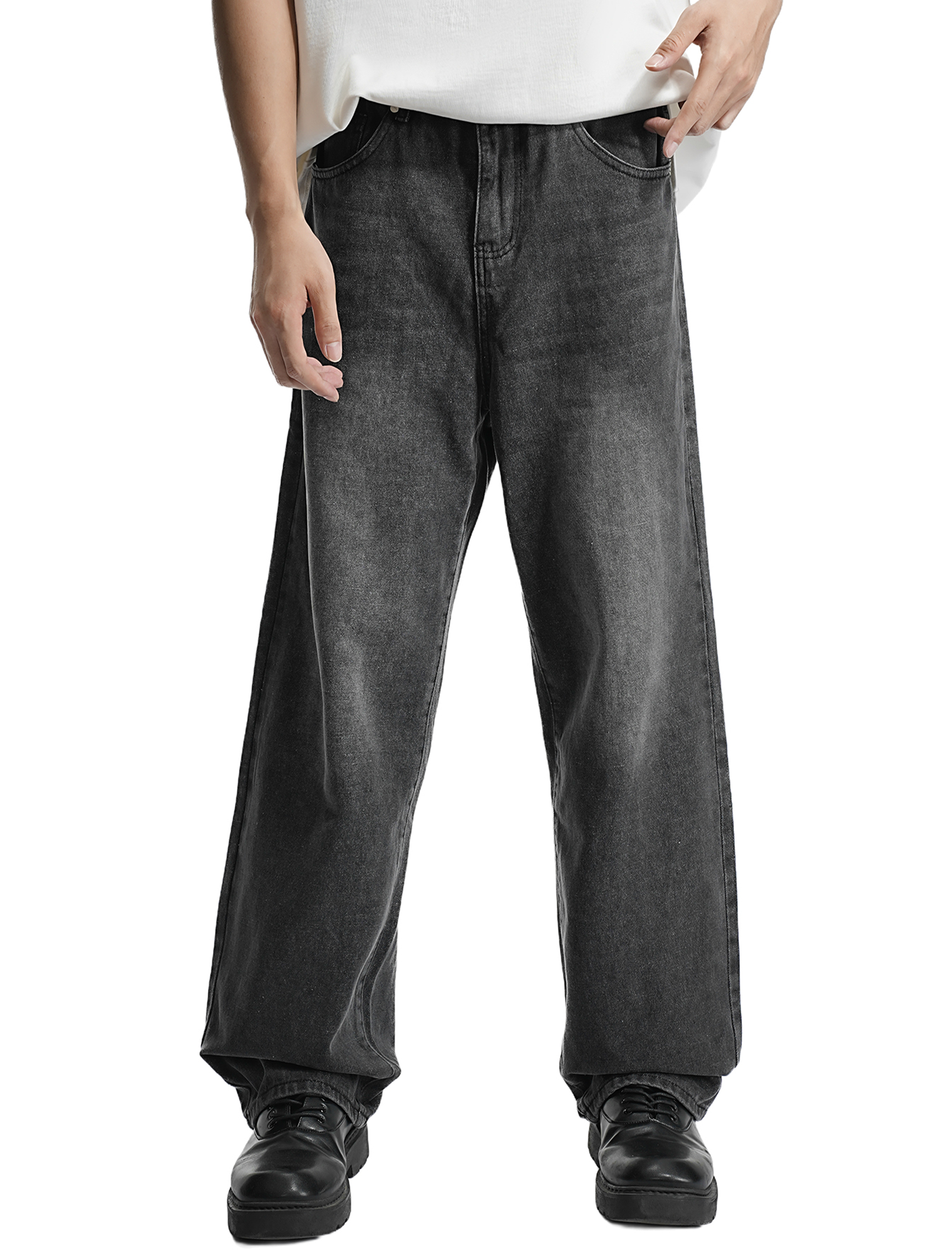 Men’s Street Style Black Washed Baggy Loose Denim Jeans