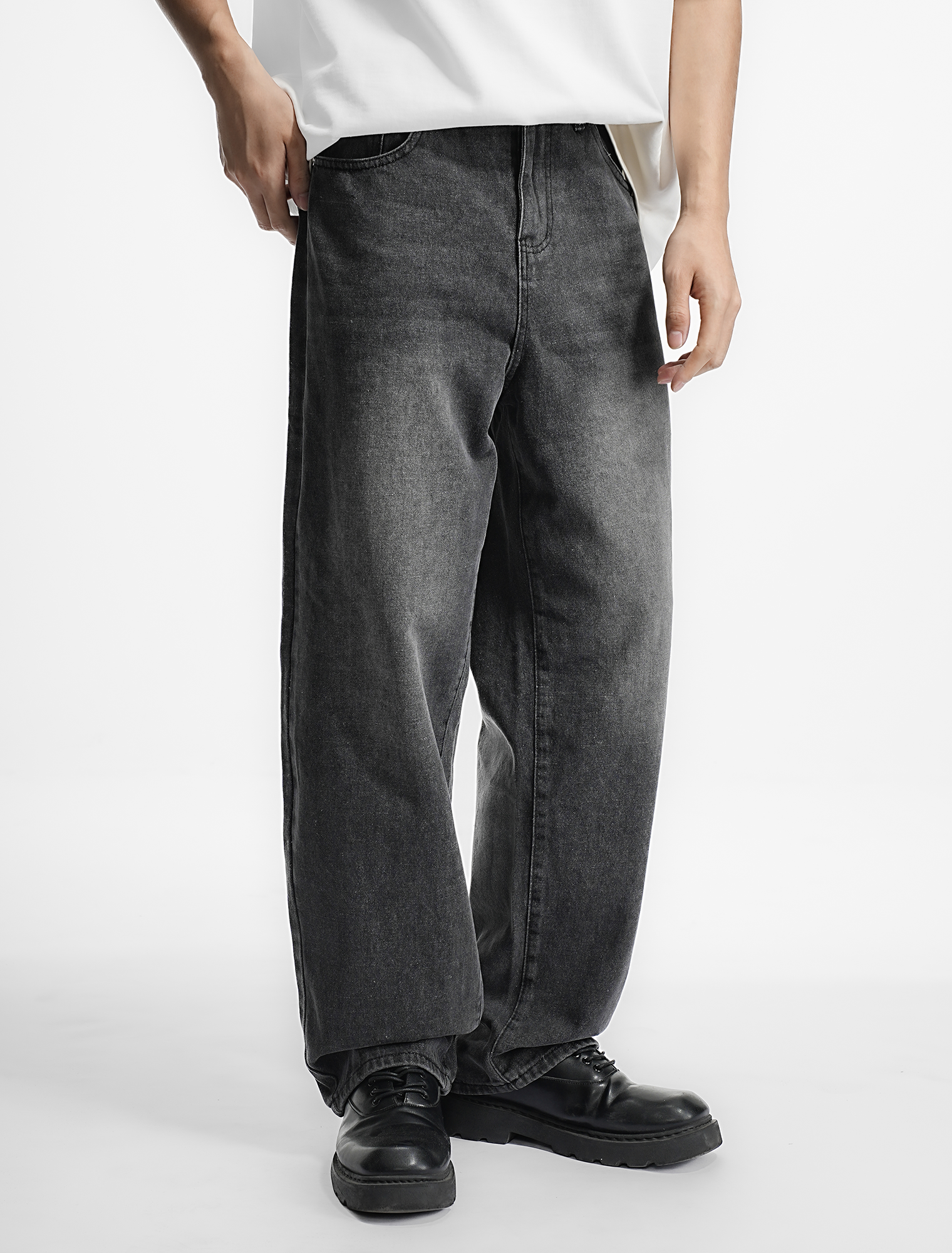 Men’s Street Style Black Washed Baggy Loose Denim Jeans