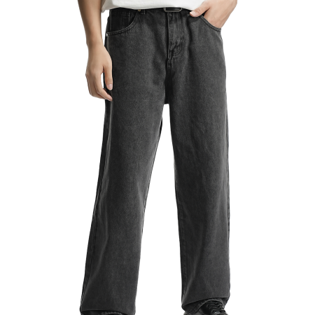 Men’s Washed Black Relaxed Straight-Leg Jeans Casual Denim Pants